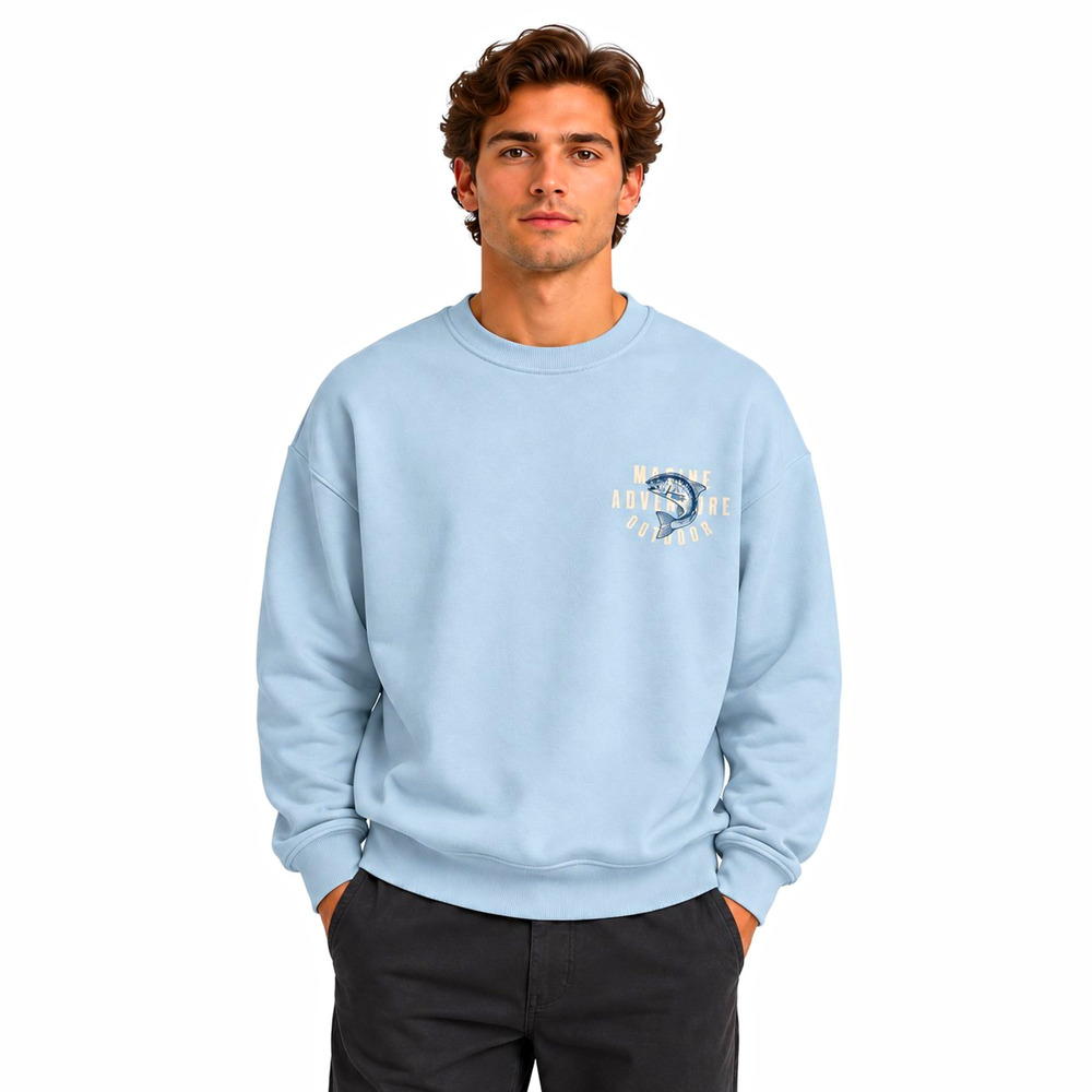 Original Use Men's L Blue Crew Neck Pullover Sweatshirt Fishing Graphic Print